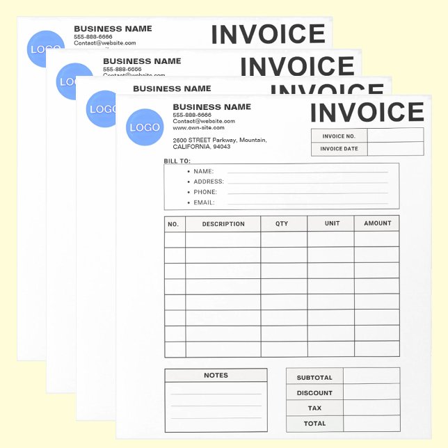 Invoice Order Form & Custom Small Business Logo Anteckningsblock (invoice sales receipt)