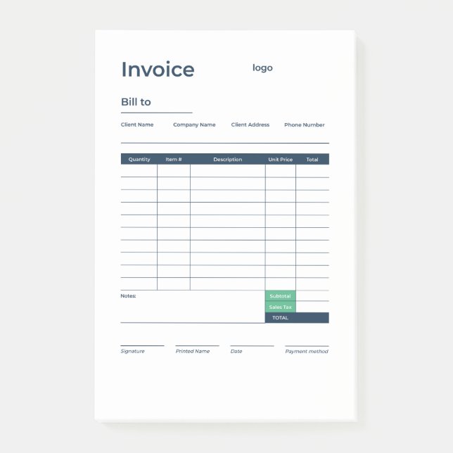 invoice post-it block (Framsida)