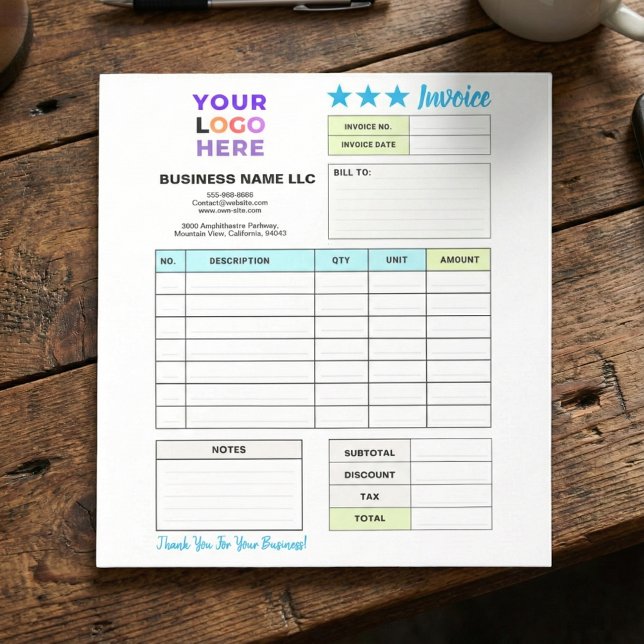 Invoice Sales Receipt Form | Custom Business Logo Anteckningsblock (personalized order forms, small business stationery)