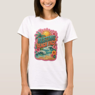 Iögonfallande blå RESTING BEACH FACE Textdesign T Shirt