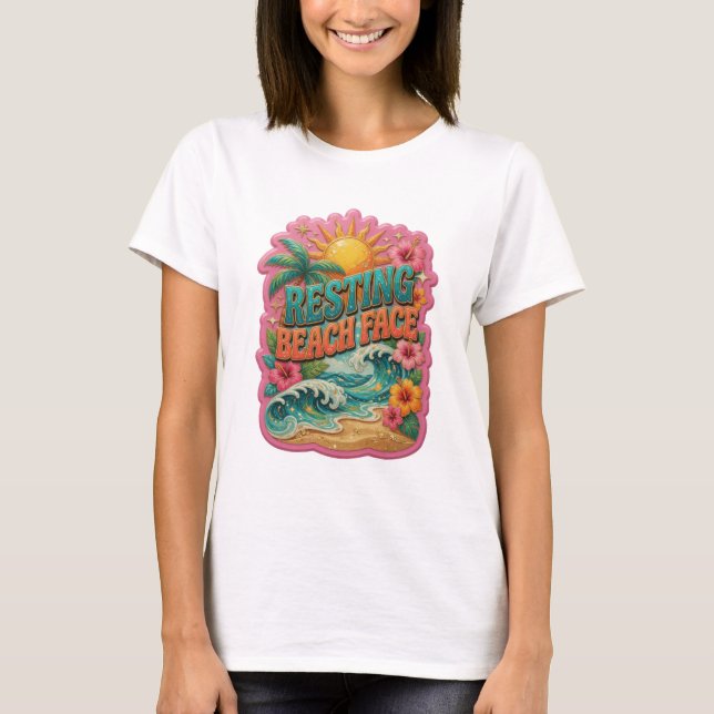 Iögonfallande blå RESTING BEACH FACE Textdesign T Shirt (Framsida)