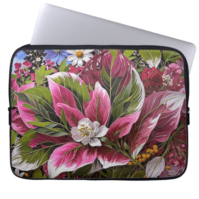 Iögonfallande blomsterfantasi laptop fodral (Framsidan)