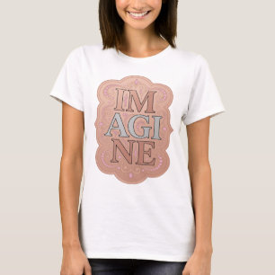 Iögonfallande grå IMAGINE konstnärligt motiv T Shirt