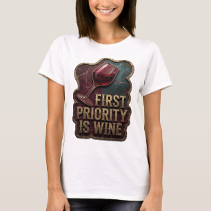 Iögonfallande guld FÖRSTA PRIORITET ÄR VIN T Shirt