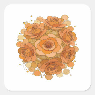Iögonfallande orange ORANGE ROSOR OCH GYLLENE STJÄ Fyrkantigt Klistermärke