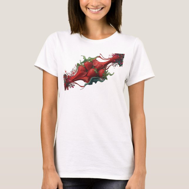 Iögonfallande röd abstrakt jordgubbs konsttryck t shirt (Framsida)