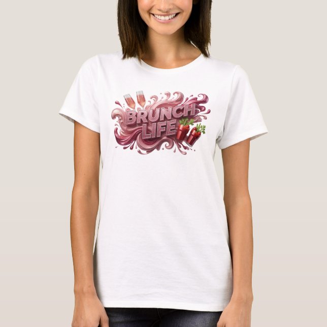 Iögonfallande röd BRUNCH LIFE slogan t-shirt (Framsida)