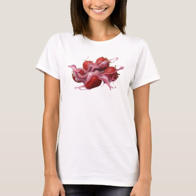 Iögonfallande röda abstrakta jordgubbar t shirt (Framsida)