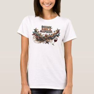Iögonfallande Rosa DRINK SMILE REPEAT 3D Text Kons T Shirt