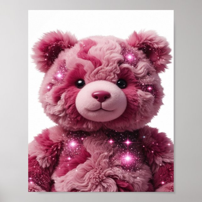 Iögonfallande Rosa SPACE BEAR 3D Text Konst Poster (Framsidan)