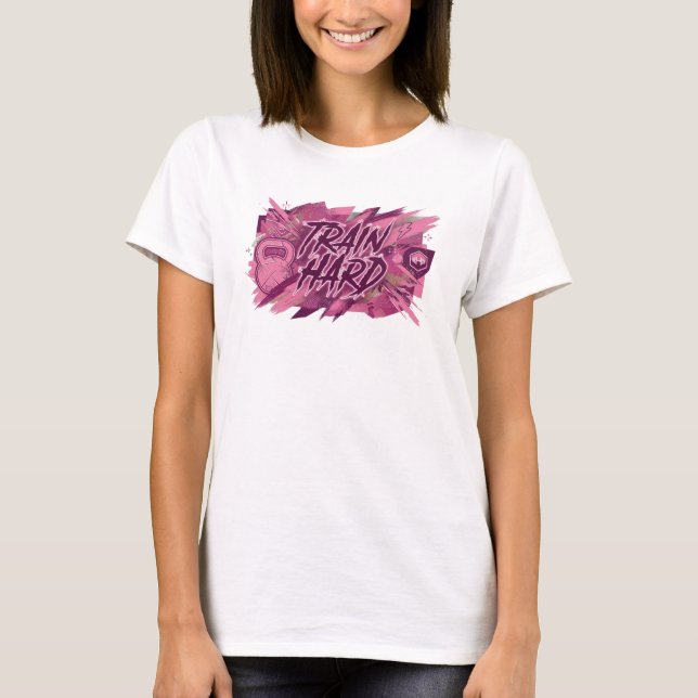 Iögonfallande rosa TRAIN HARD Statement T-shirt (Framsida)
