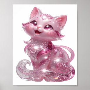 iögonfallande silver RÖDGLITTER KATT Anpassad t-sh Poster