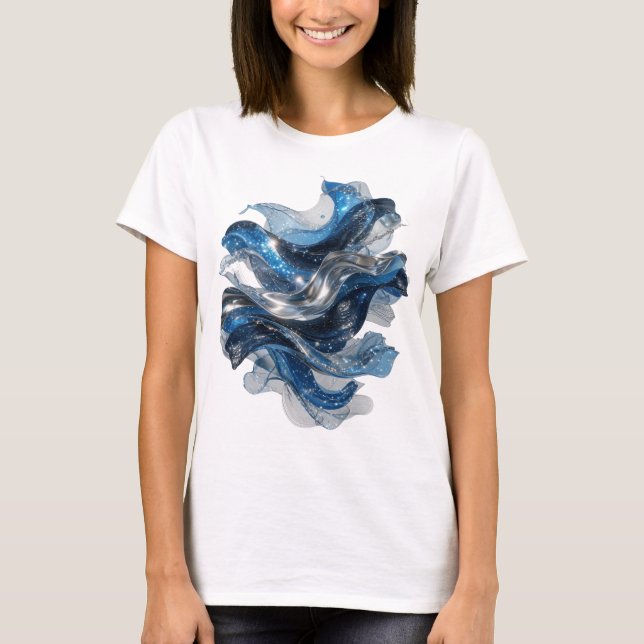 Iögonfallande silver WATER WAVE Grafisk T-shirt (Framsida)