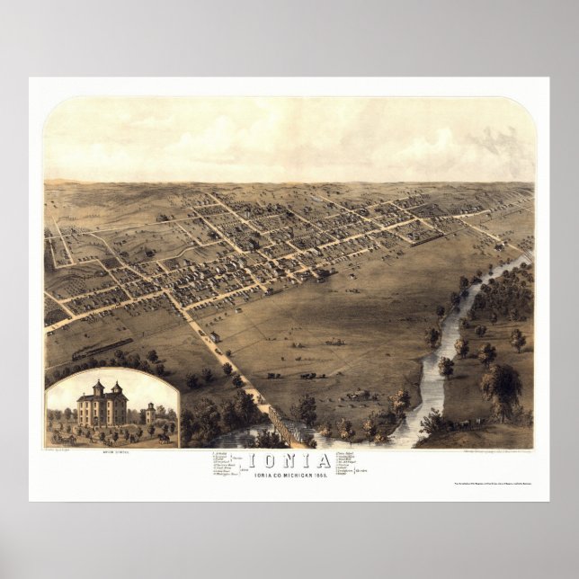 Ionia, MI Panoramic Map - 1868 Poster (Framsidan)