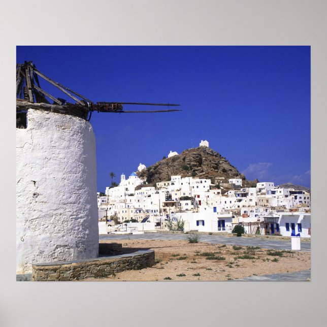 Ios, Grekland Den vackra, skarpa, vita och Poster (Framsidan)