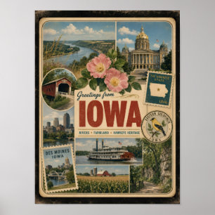 Iowa Äkta Vintage Stil Poster