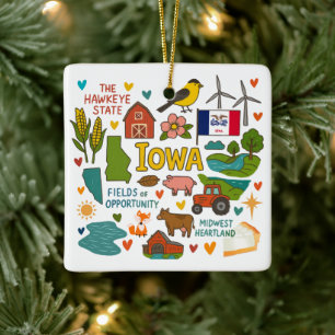Iowa Anpassad Familjeresa Jul Julgransprydnad Keramik