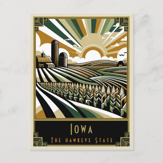 Iowa | Art Deco Vykort (Framsida)