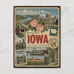 Iowa Autentisk Vintagestil Vykort