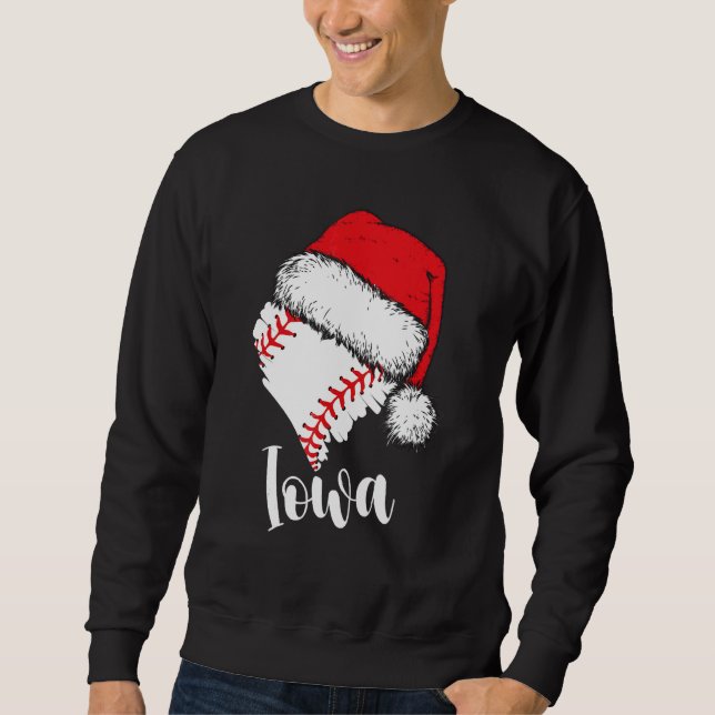 Iowa Baseball Heart Santa Hat Merry Xmas Lång Ärmad Tröja (Framsida)
