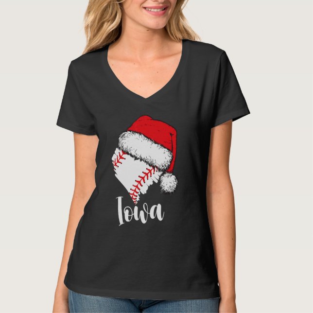 Iowa Baseball Heart Santa Hat Merry Xmas T Shirt (Framsida)