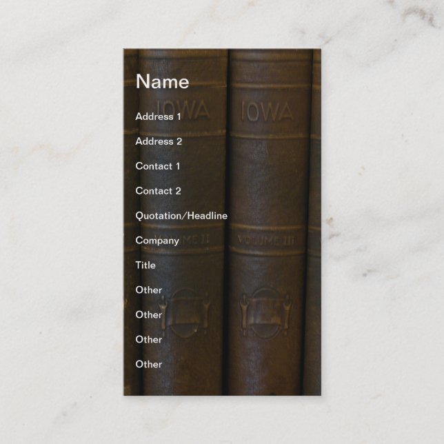 Iowa Bokar Visitkort (Framsida)