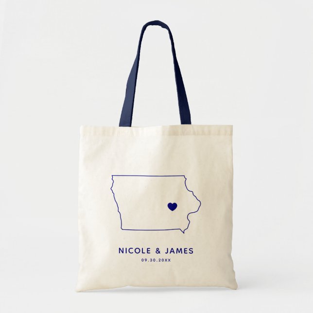 Iowa Bröllop Welcome Bag Tote, marinblå Karta Tygkasse (Framsidan)