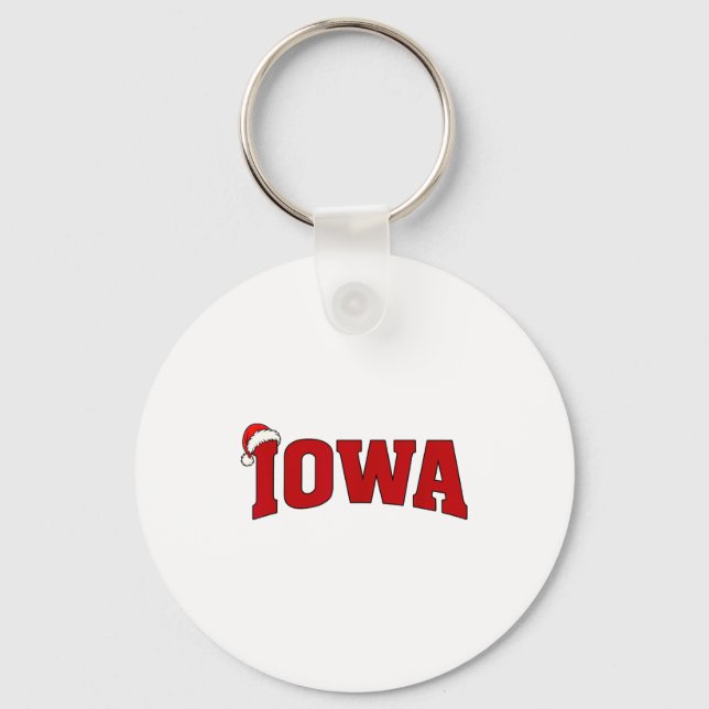 Iowa Christmas Santa Hat Retro Throwback Souvenir  Nyckelring (Framsida)