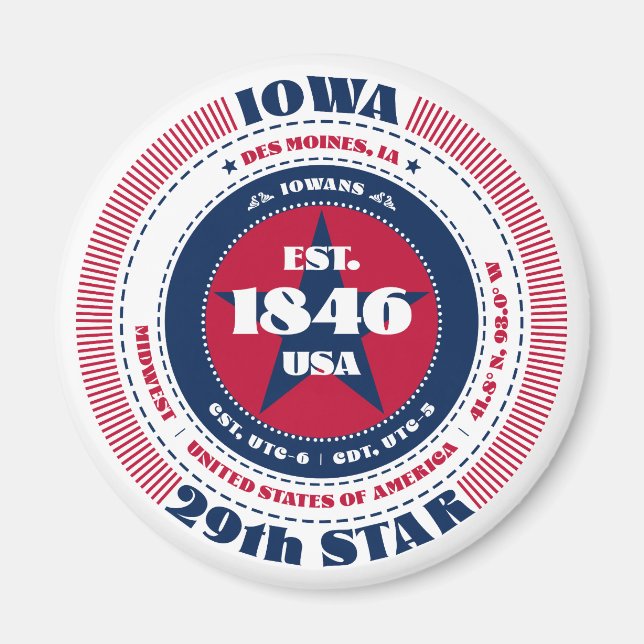 Iowa Circle Typography Souvenir Magnet (Framsidan)