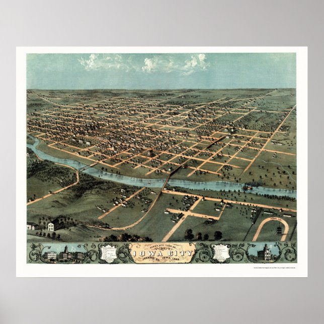 Iowa City, IA Panoramic Karta - 1868 Poster (Framsidan)