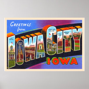 Iowa City Iowa IA Vintage Large Brev vykort Poster