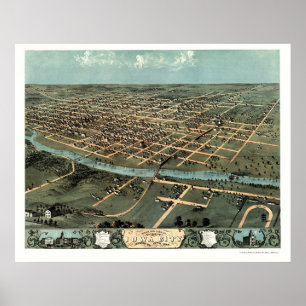 Iowa City panorama- karta för IA - 1868 Poster
