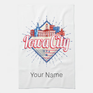 Iowa City United Stater Retro Skyline Vintage USA Kökshandduk