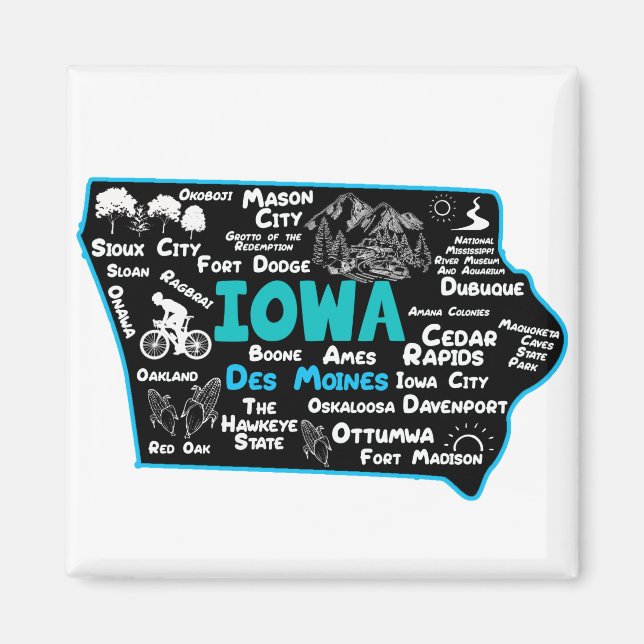 Iowa Des Moines Cedar Rapids, Sioux City, Mason Magnet (Framsidan)