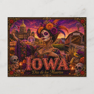 Iowa Día de los Muertos Retro Vykort