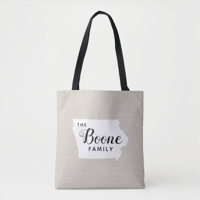 Iowa Family Monogram State Tote Bag Tygkasse (Framsida)