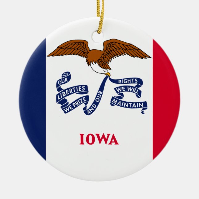 Iowa Flagga Julgransprydnad Keramik (Framsidan)