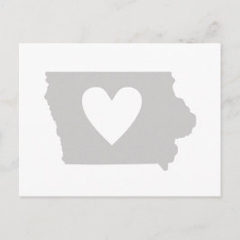 Iowa Grå delstatskarta form med hjärta utskuren Vykort