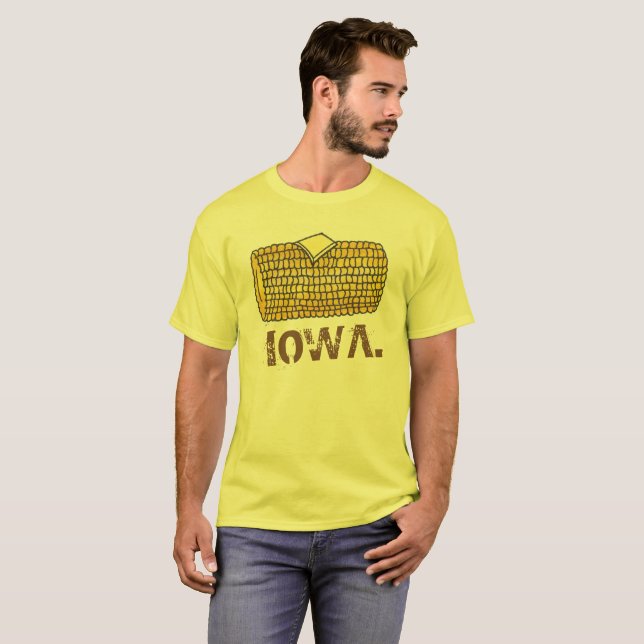 IOWA Gult Buttered Maj på Cob Corncob T-shirt (Hel framsida)
