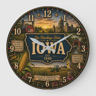 Iowa Hawkeye State Cornfields Farm Heritage Rustic Stor Klocka
