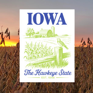 Iowa Hawkeye State Est. 1846 Jordbrukshus Vykort