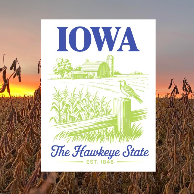 Iowa Hawkeye State Est. 1846 Jordbrukshus Vykort (Iowa The Hawkeye State Est. 1846 Farmhouse Postcard)