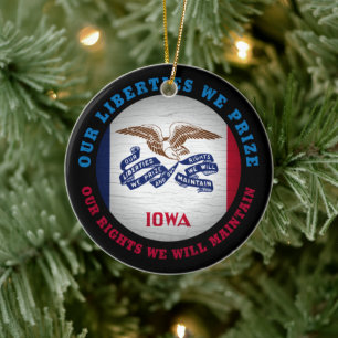 IOWA HAWKEYE STATLIG FLAGGA JULGRANSPRYDNAD KERAMIK