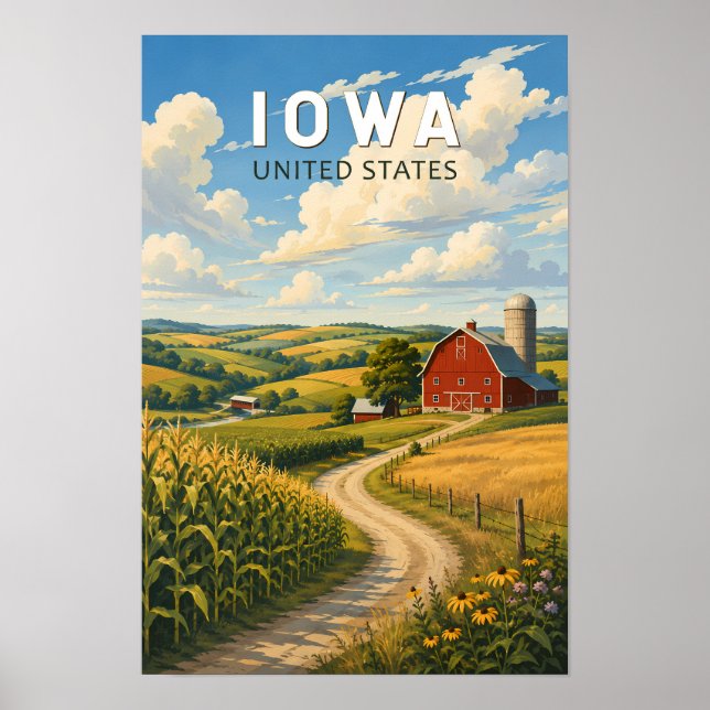 Iowa Illustration Resa Konst Vintage Poster (Framsidan)