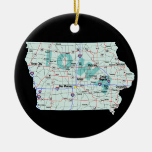 Iowa Interstate karta Julgransprydnad Keramik