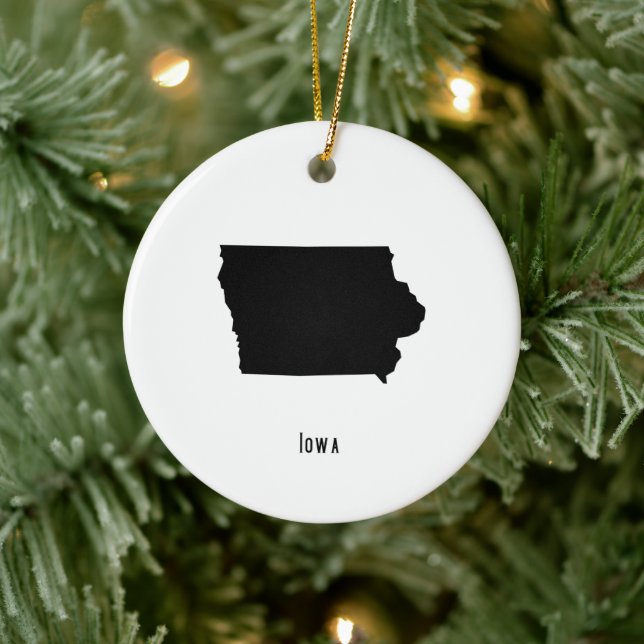 Iowa Karta - Black and White Modern Iowa Karta Julgransprydnad Keramik (Träd)