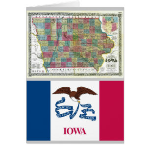 Iowa karta och statlig flagga hälsningskort