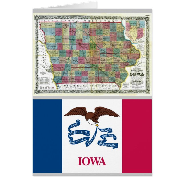 Iowa karta och statlig flagga hälsningskort (Framsidan)