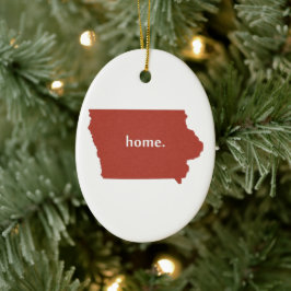 Iowa Karta Shaped Home Iowan Red Hawkeye Julgransprydnad Keramik