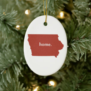 Iowa Karta Shaped Home Iowan Red Hawkeye Julgransprydnad Keramik